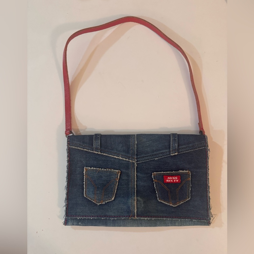 MISS SIXTY  vintage denim bag with red leather strap #miss sixty #y2k